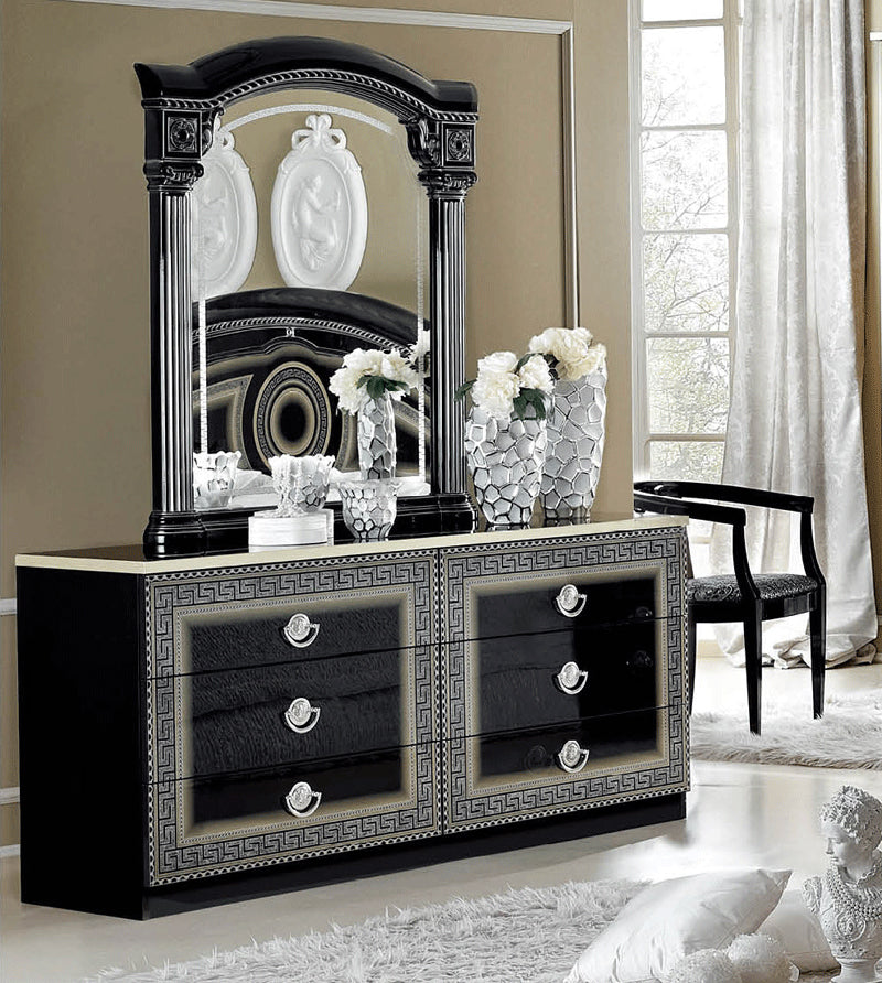 ESF Furniture - Aida Double Dresser with Mirror Set in Black-Silver - AIDADDRESSERBLACK-SI-M ESF Furniture