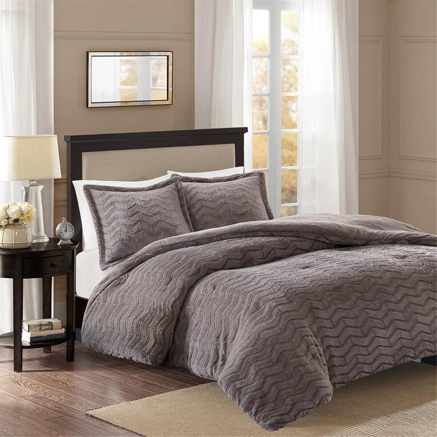 Sloan Transitional Plush Down Alternative Comforter Mini Set Gray King/Cal King Olliix.com