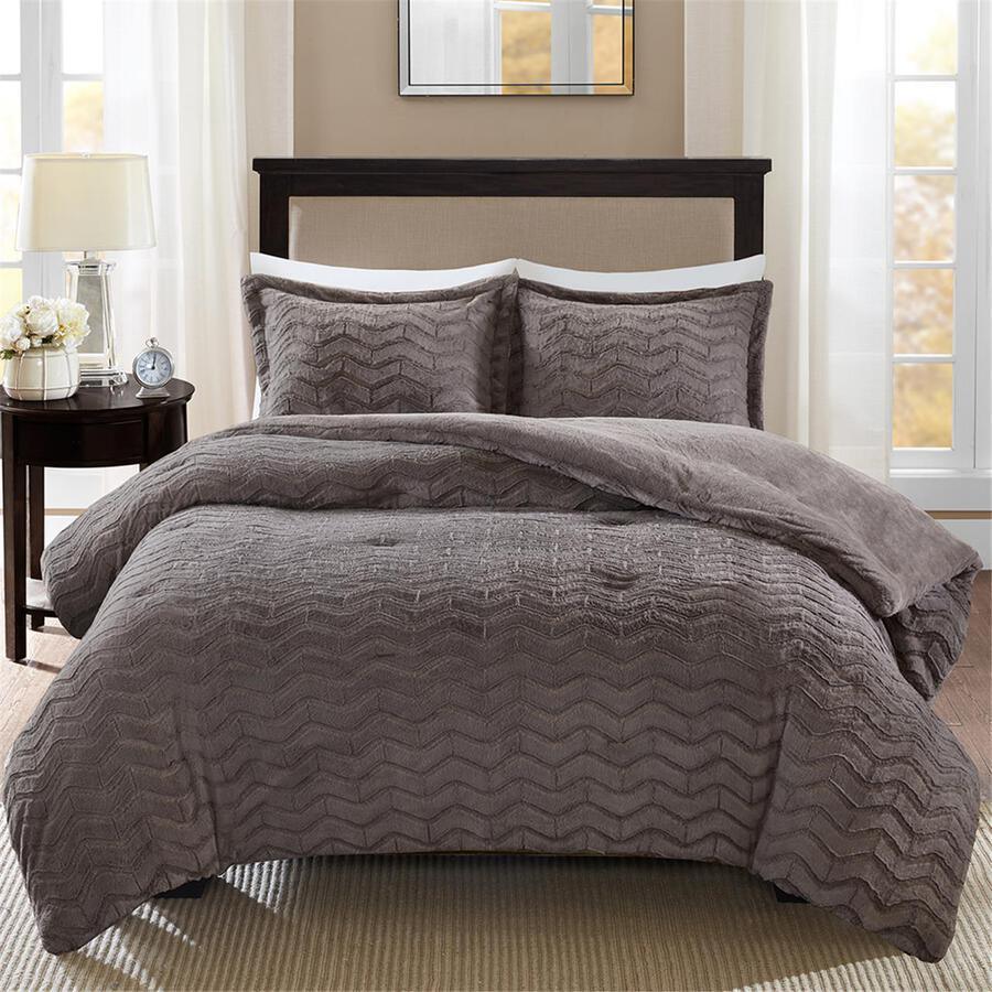 Sloan Transitional Plush Down Alternative Comforter Mini Set Gray King/Cal King Olliix.com