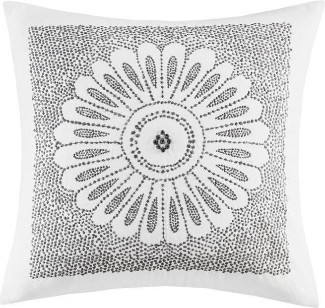 Sofia Mid-Century Cotton Embroidered Decorative Square Pillow 20x20" Gray Olliix.com