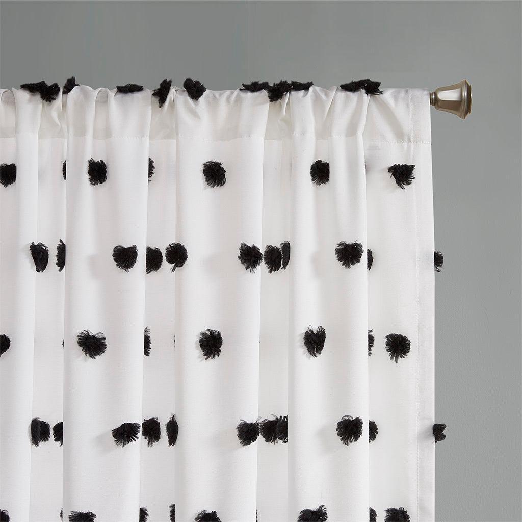 Sophie 63" Pom Pom Embellished Window Panel Black Olliix.com