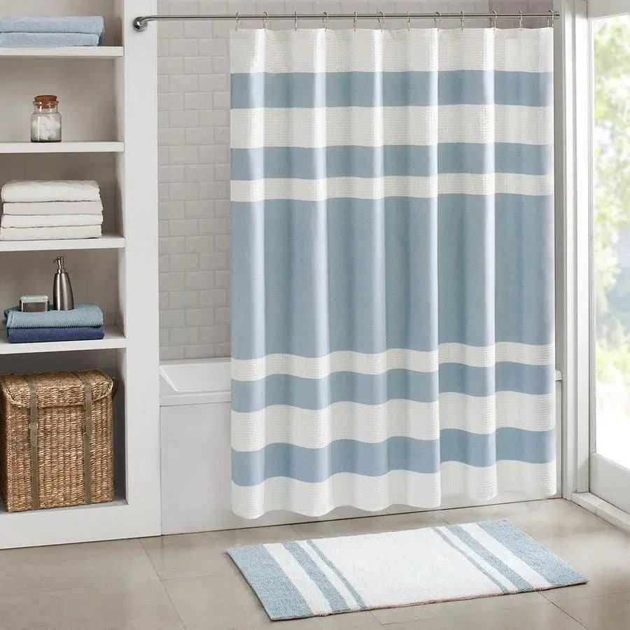 Spa Waffle Shower Curtain with 3M Treatment Blue-MP70-4159 Olliix.com