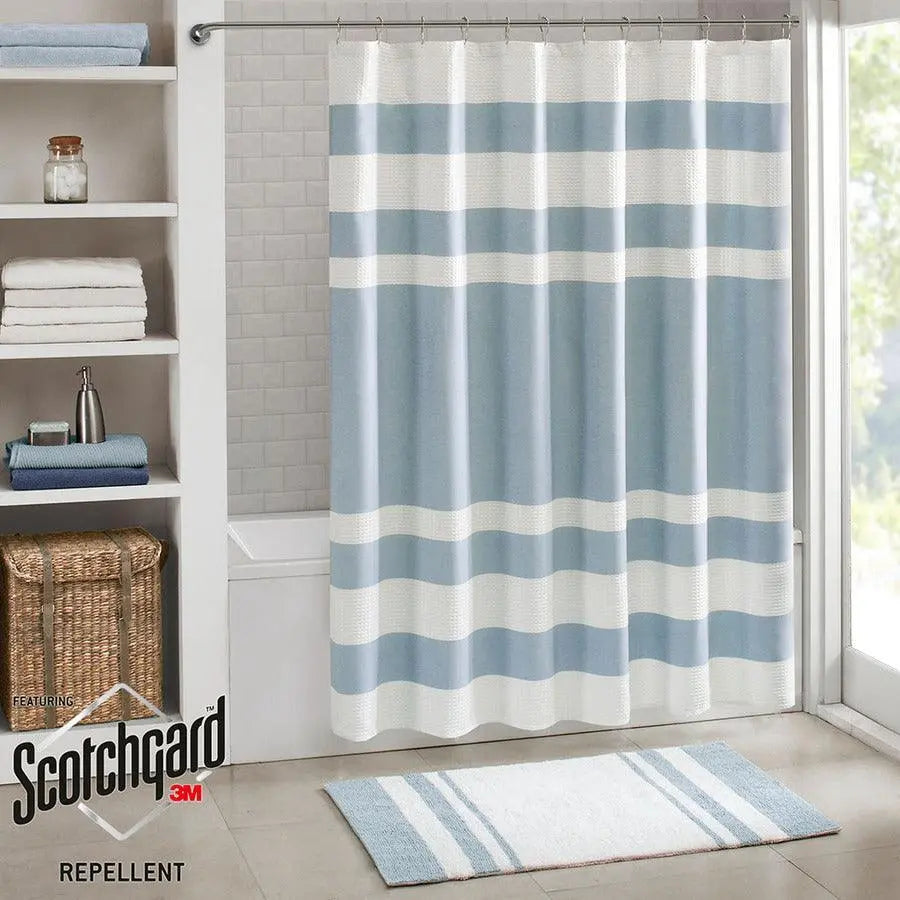 Spa Waffle Shower Curtain with 3M Treatment Blue-MP70-4159 Olliix.com