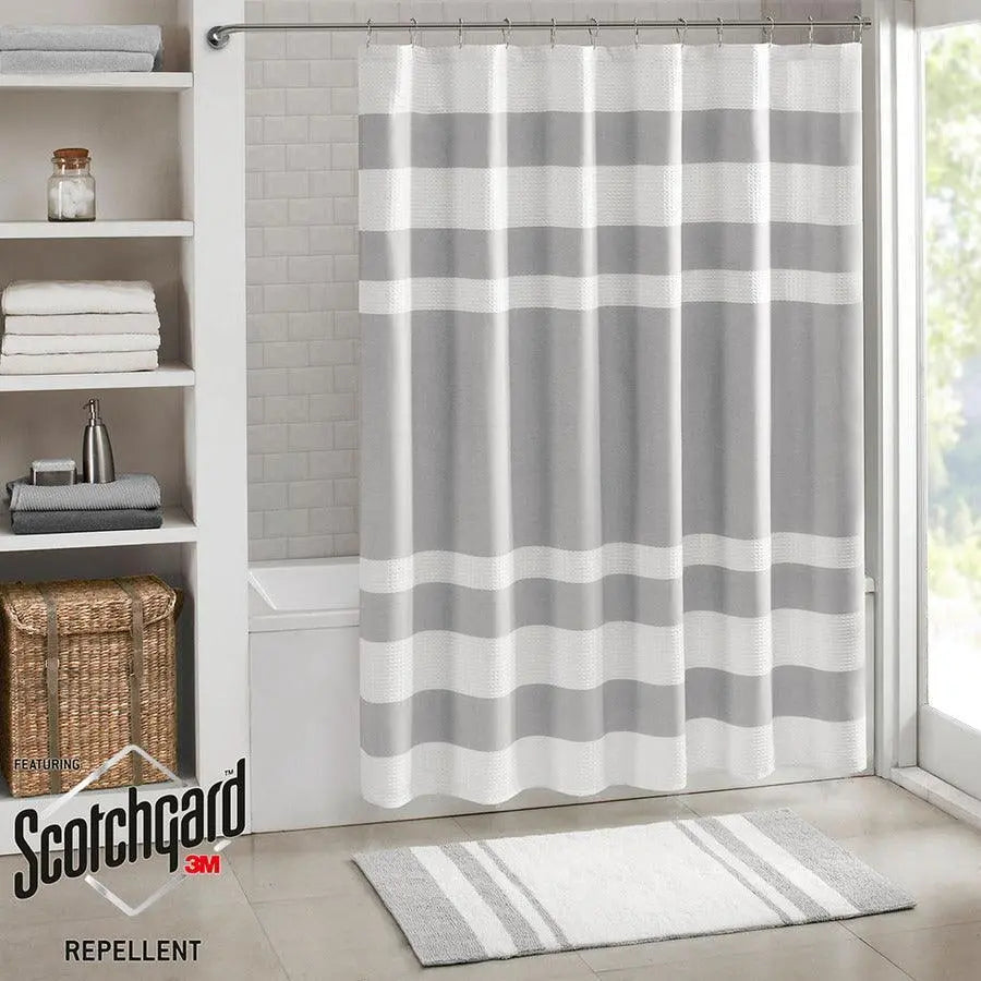 Spa Waffle Shower Curtain with 3M Treatment Grey-MP70-1484 Olliix.com