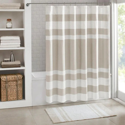 Spa Waffle Shower Curtain with 3M Treatment Taupe-MP70-1483 Olliix.com