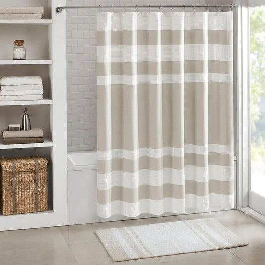 Spa Waffle Shower Curtain with 3M Treatment Taupe-MP70-4977 Olliix.com