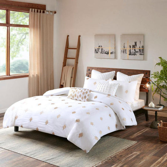 Stella Full/Queen Dot 3 Piece Cotton Percale Duvet Cover Mini Set Copper Olliix.com