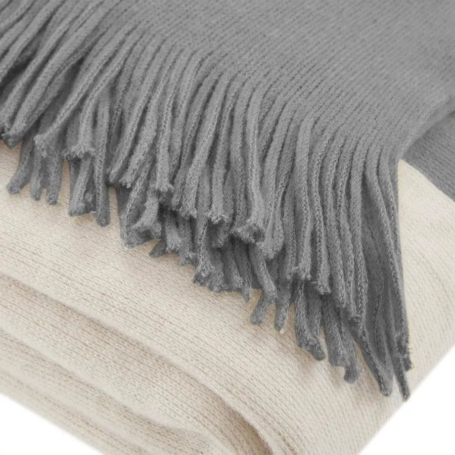 Stockholm Mid-Century Color Block Faux Cashmere Throw 50"W x 60"L+4"x2 Gray Olliix.com