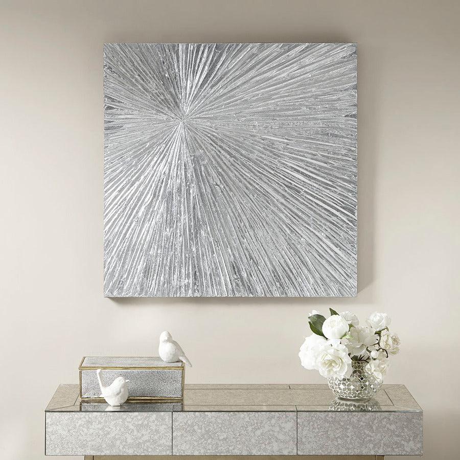 Sunburst 100% Hand Painted Dimensional Resin Wall Decor Silver Olliix.com