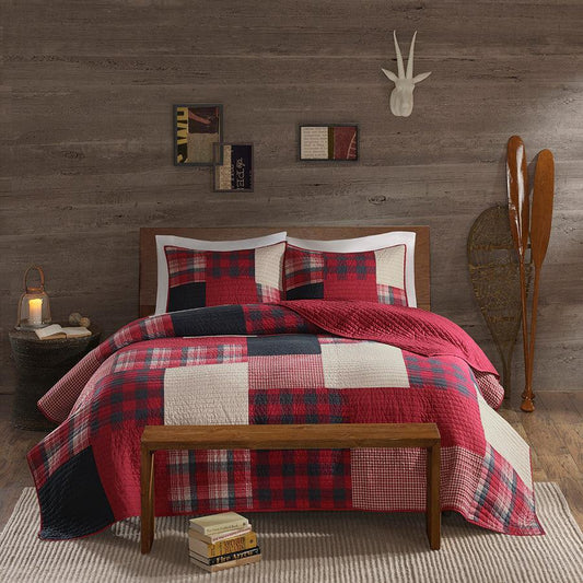 Sunset Lodge/Cabin Oversized Cotton Coverlet Mini Set Full/Queen Red Olliix.com