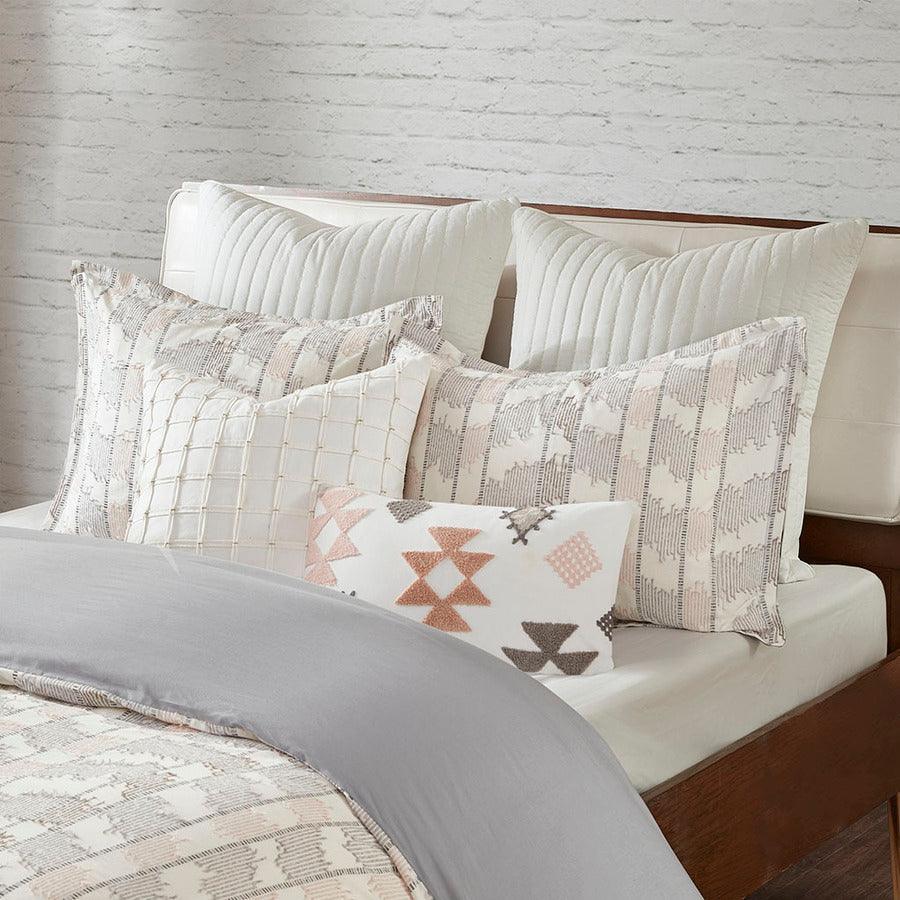 Suri King/California King Cotton Jacquard Duvet Cover Set Gray & Blush Olliix.com