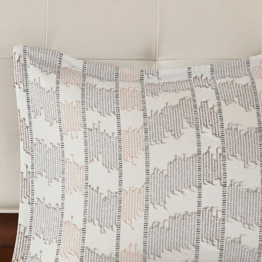 Suri King/California King Cotton Jacquard Duvet Cover Set Gray & Blush Olliix.com