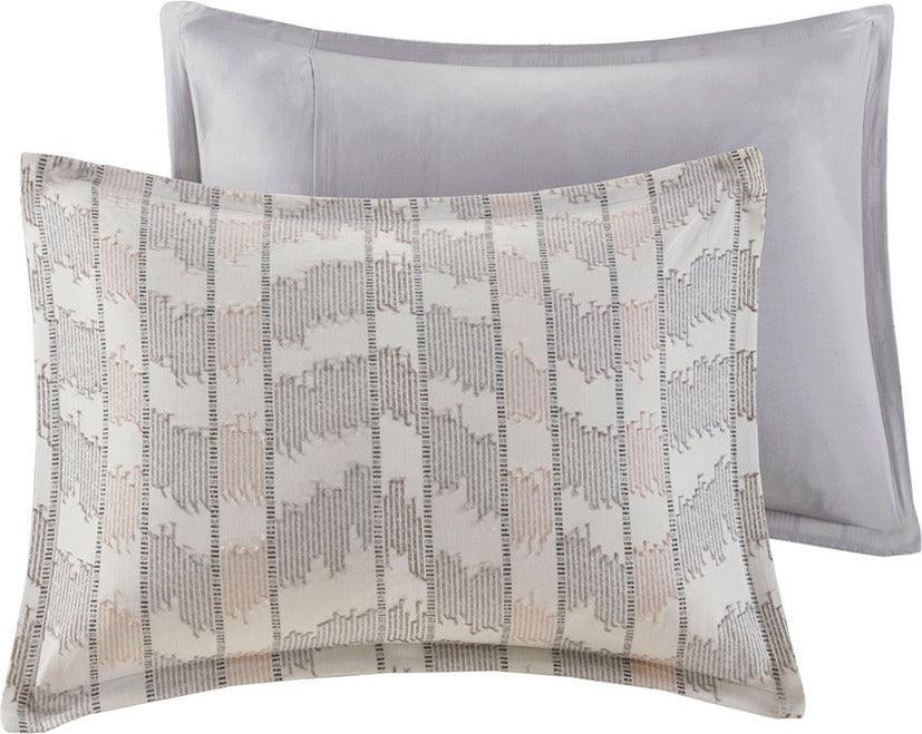 Suri King/California King Cotton Jacquard Duvet Cover Set Gray & Blush Olliix.com