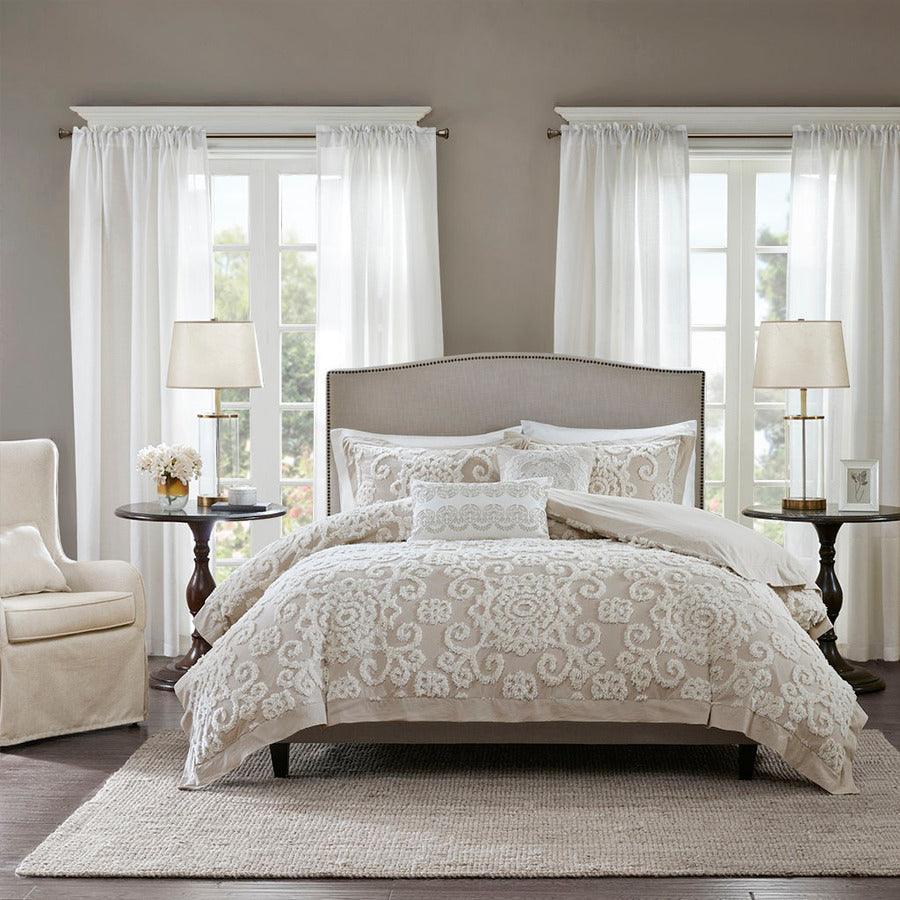 Suzanna Glam Cotton Comforter Mini set Taupe Full/Queen Olliix.com