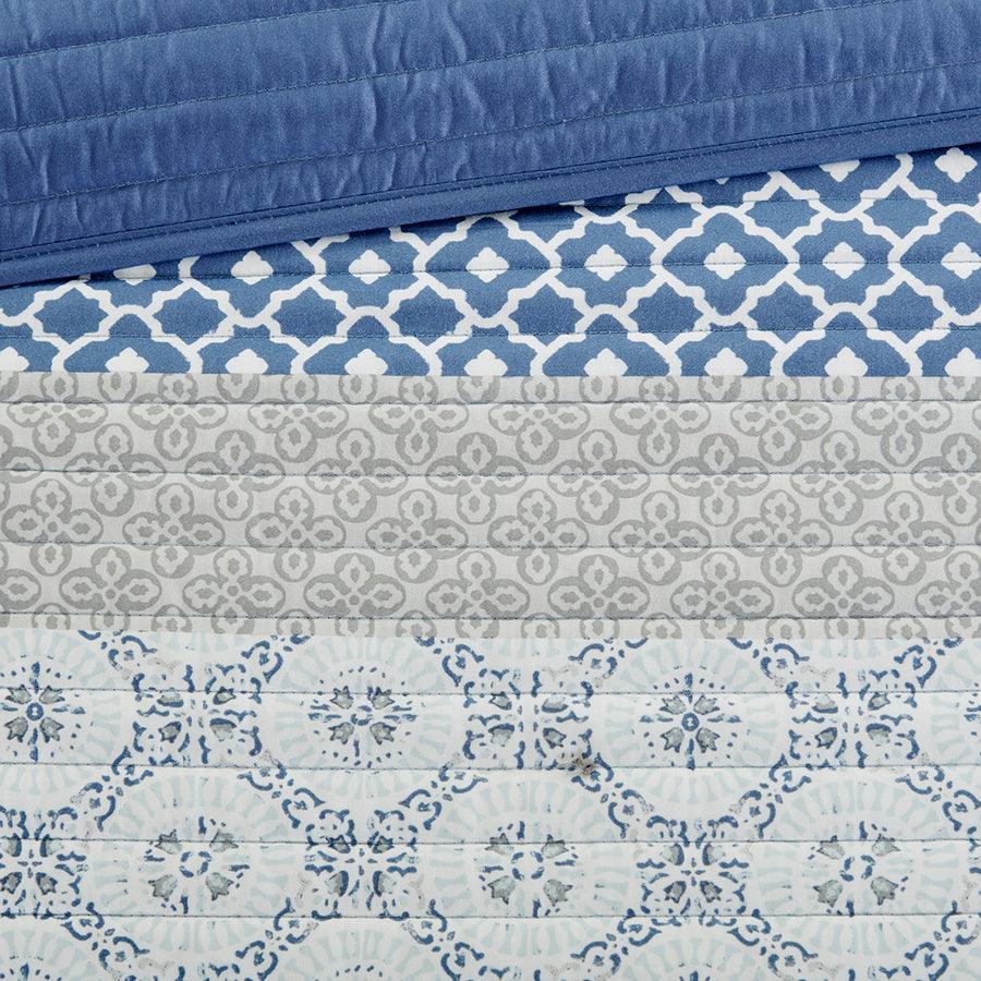 Sybil Global Inspired Complete Reversible Coverlet and Cotton Sheet Set Cal King Blue Olliix.com