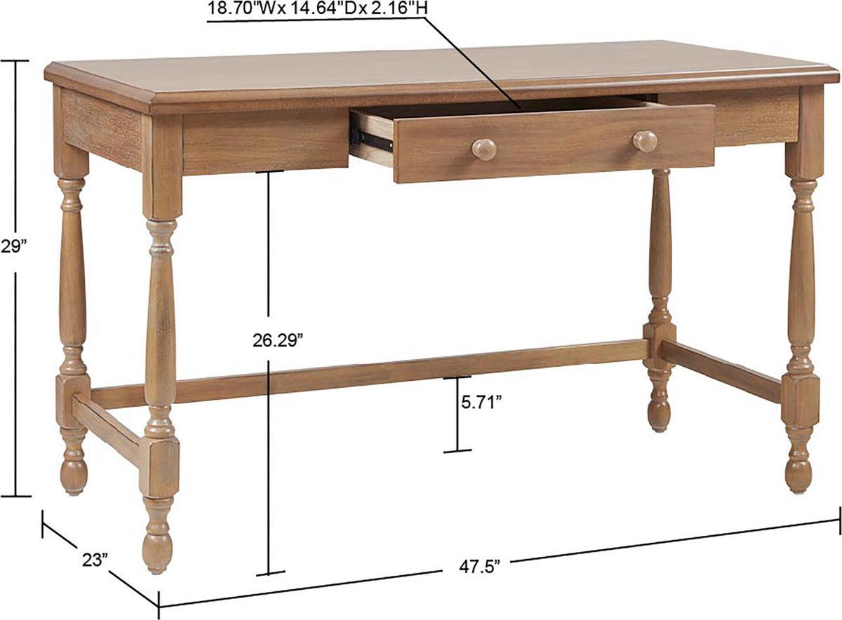 Tabitha Solid Wood Desk with 1 Drawer and turned legs Natural Olliix.com