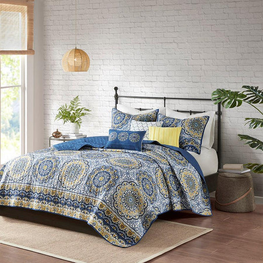 Tangiers Full/Queen 6 Piece Reversible Coverlet Set Blue Olliix.com