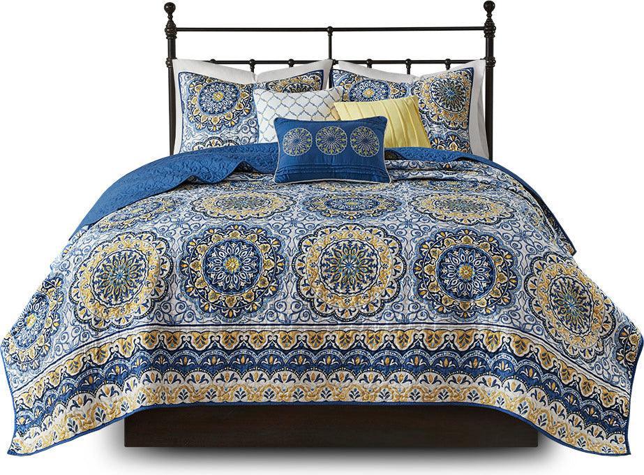 Tangiers Full/Queen 6 Piece Reversible Coverlet Set Blue Olliix.com