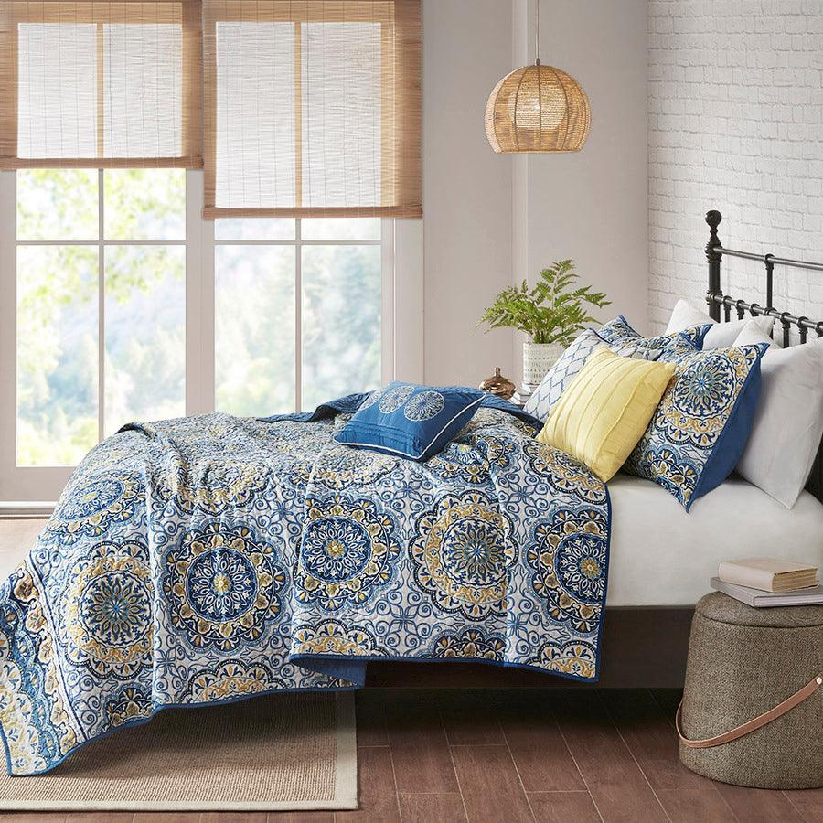 Tangiers Full/Queen 6 Piece Reversible Coverlet Set Blue Olliix.com