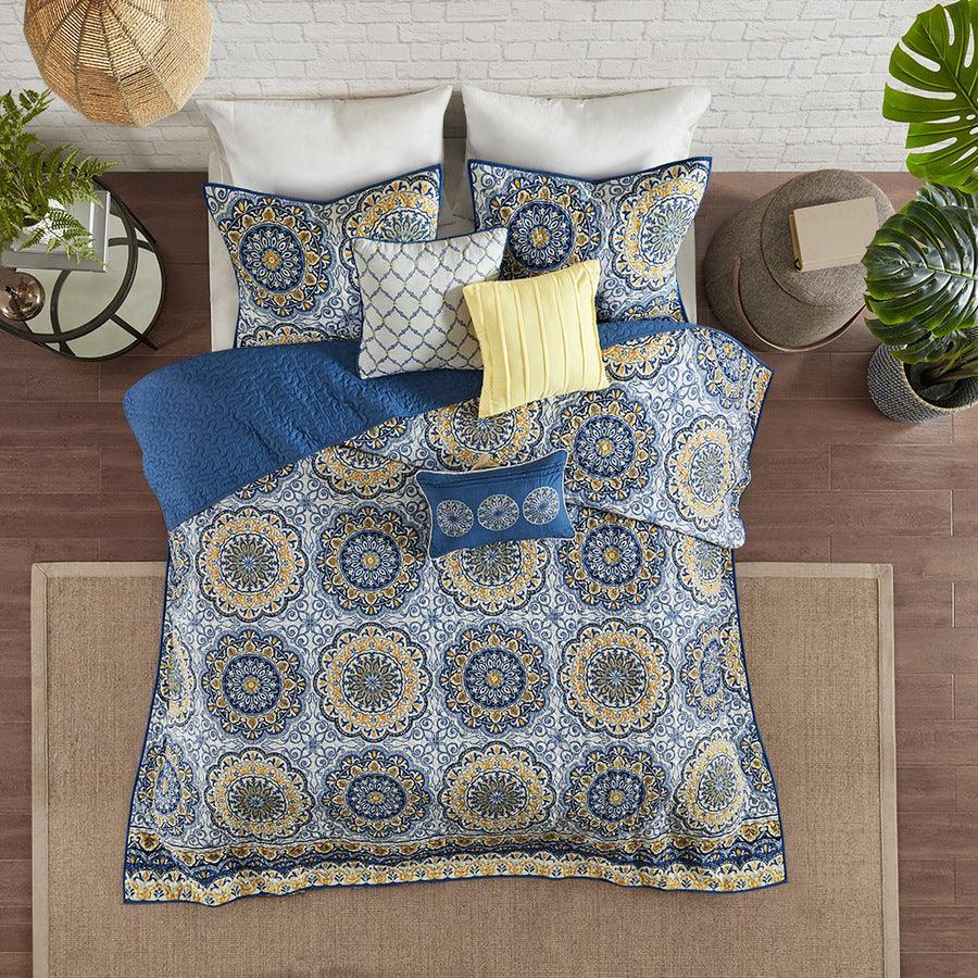 Tangiers Full/Queen 6 Piece Reversible Coverlet Set Blue Olliix.com