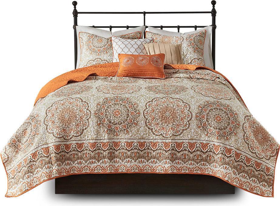 Tangiers Full/Queen 6 Piece Reversible Coverlet Set Orange Olliix.com