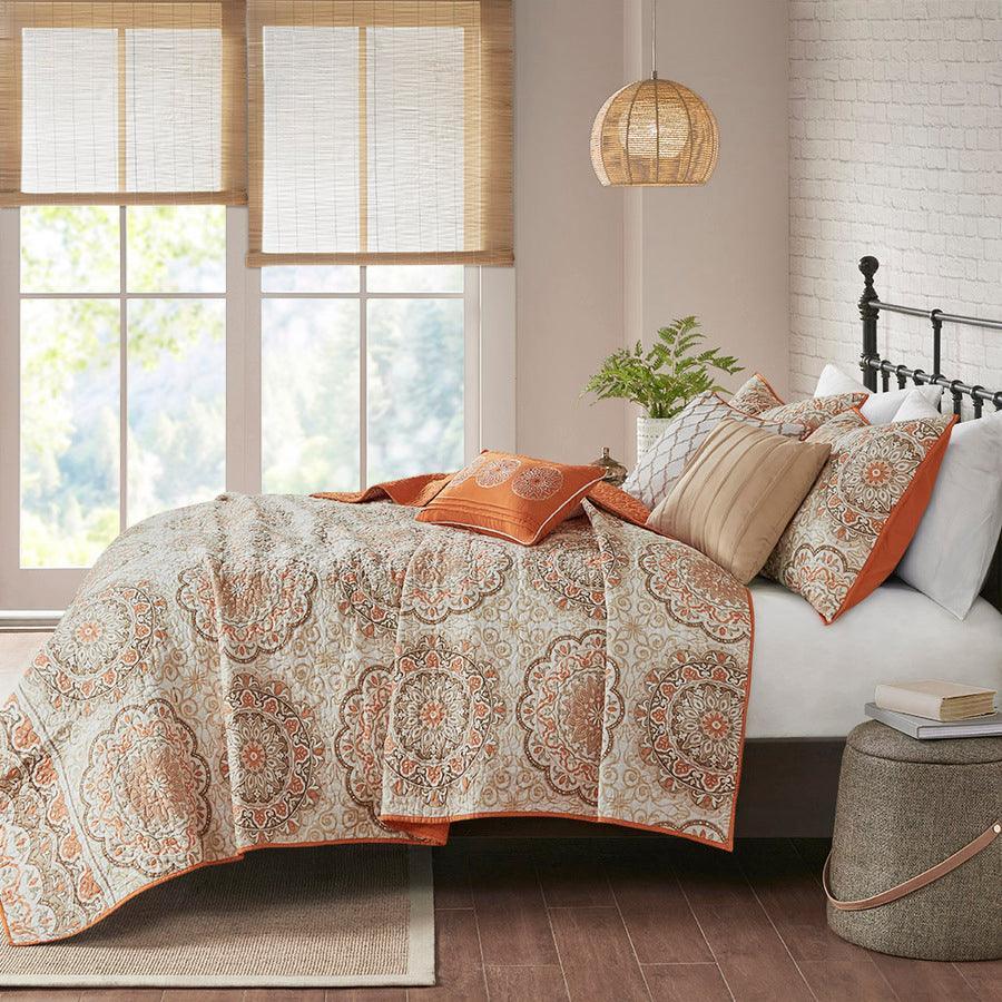 Tangiers Full/Queen 6 Piece Reversible Coverlet Set Orange Olliix.com