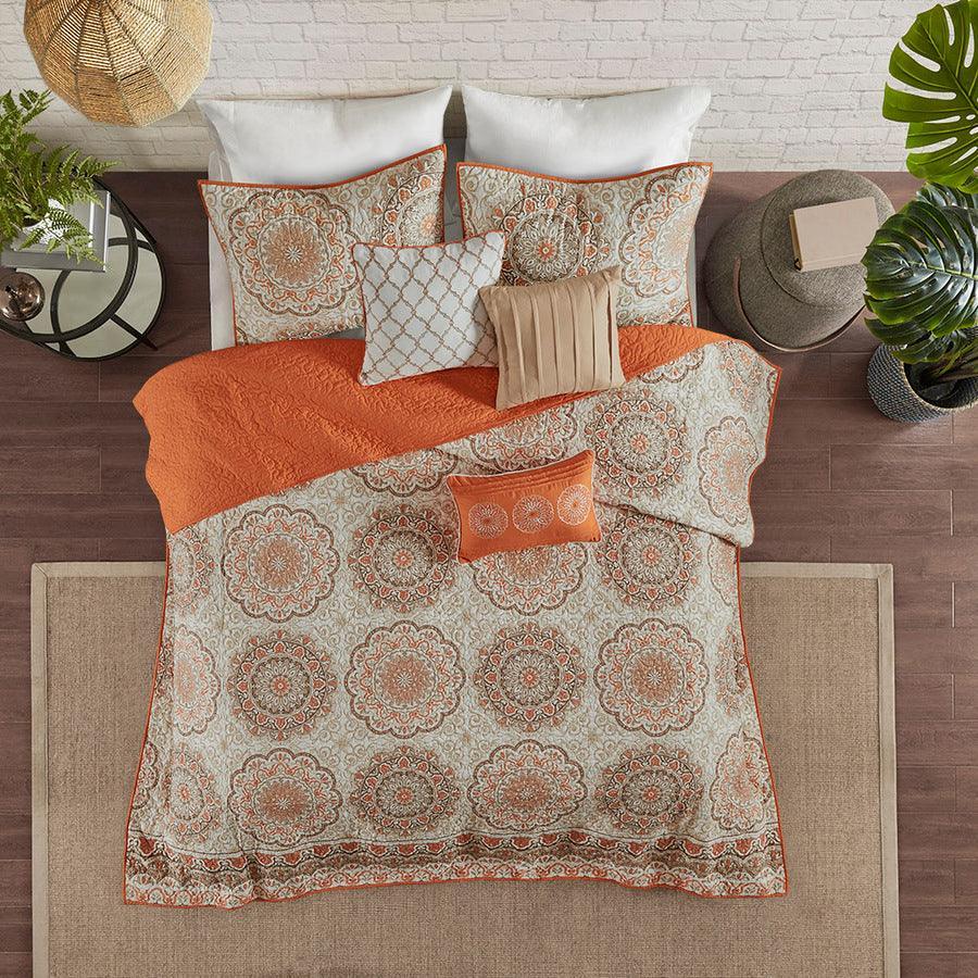 Tangiers Full/Queen 6 Piece Reversible Coverlet Set Orange Olliix.com