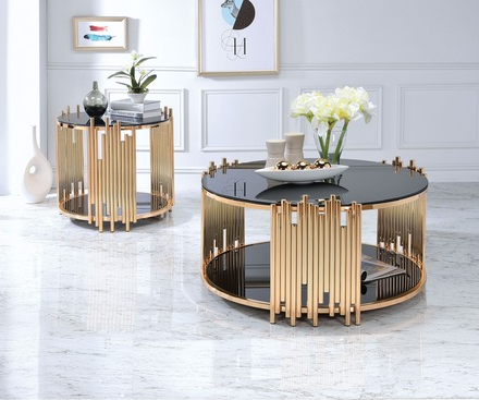 Acme Furniture Tanquin End Table in Gold/Black 84492 ACME East