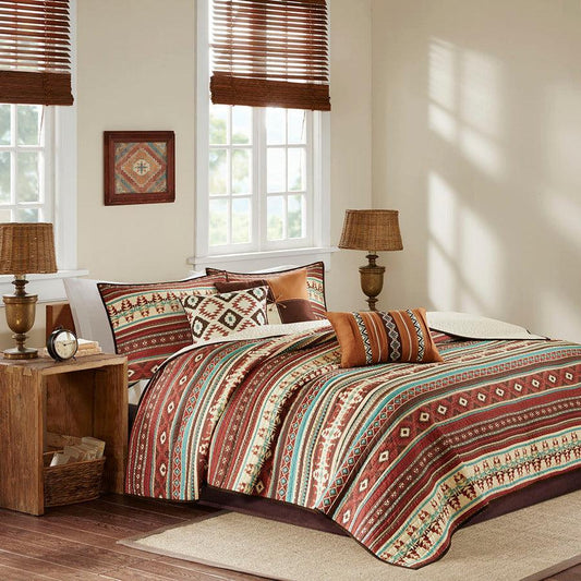 Taos Full/Queen 6 Piece Reversible Coverlet Set Spice Olliix.com