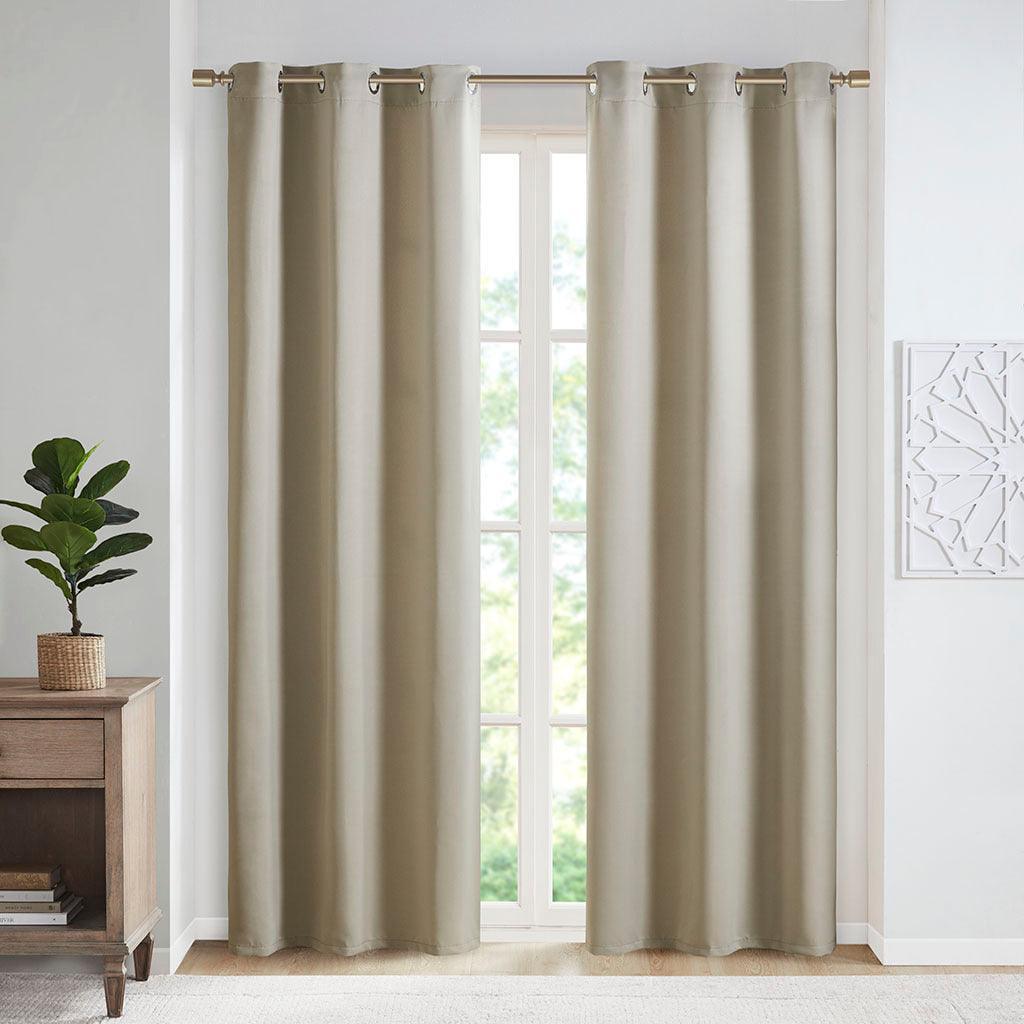 Taren 63 H Solid Blackout Triple Weave Grommet Top Curtain Panel Pair Beige Olliix.com