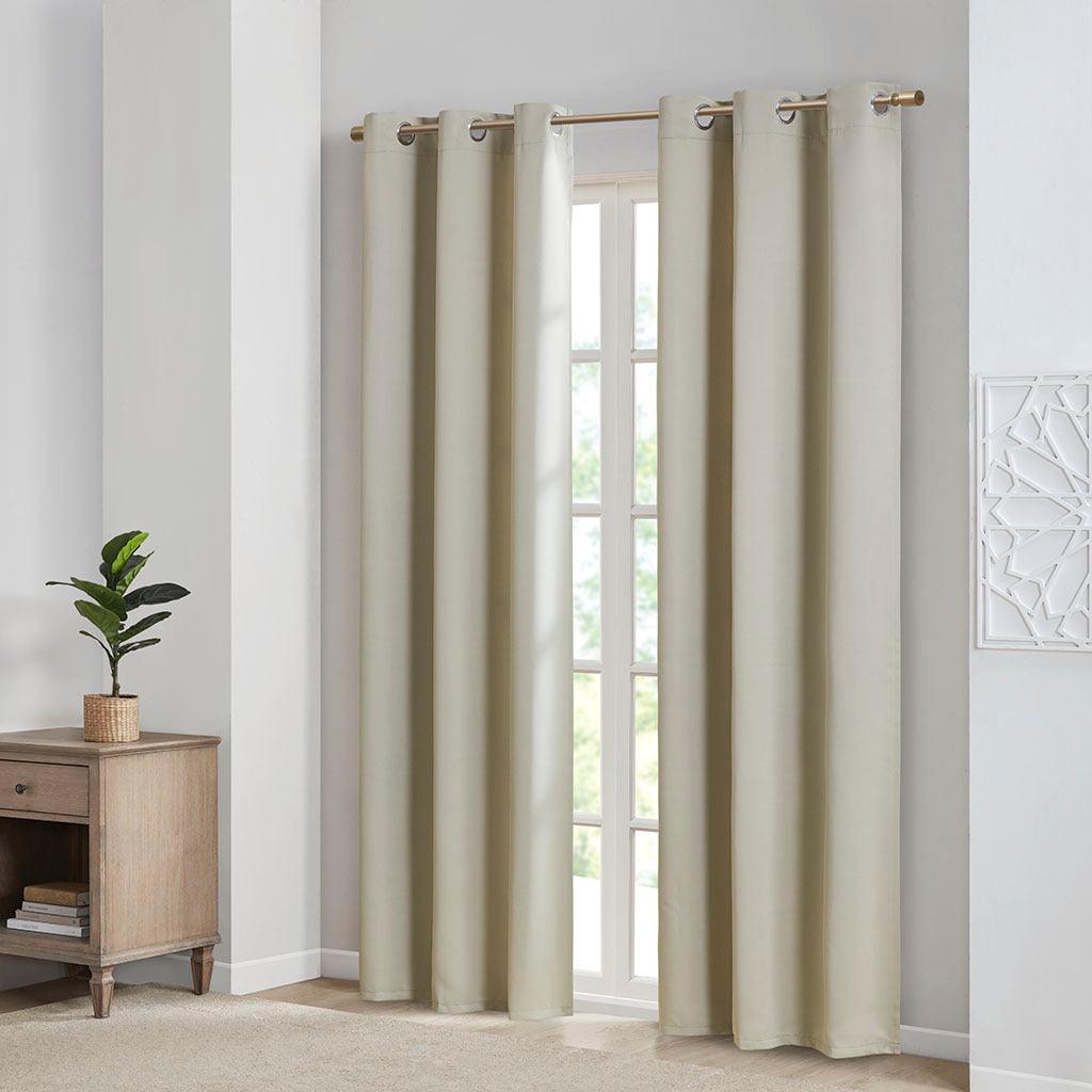 Taren 63 H Solid Blackout Triple Weave Grommet Top Curtain Panel Pair Beige Olliix.com