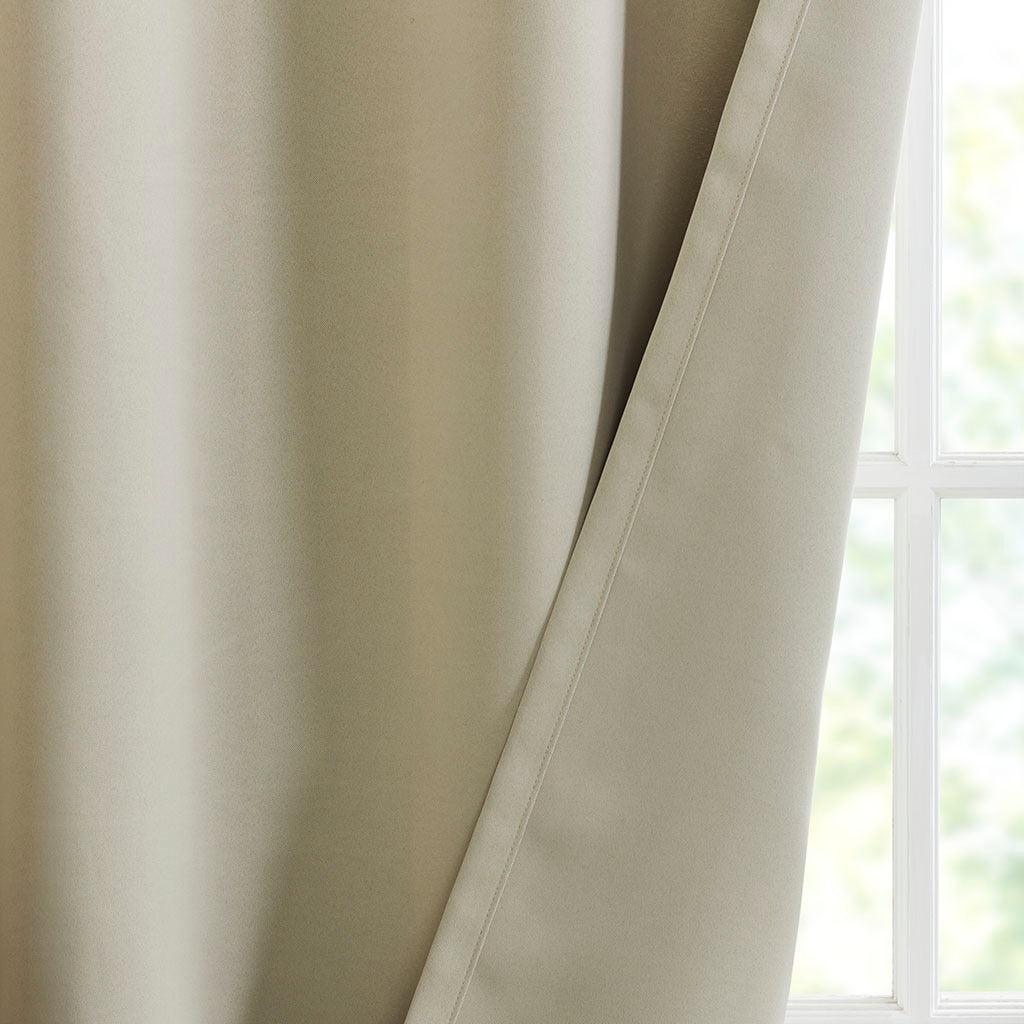 Taren 63 H Solid Blackout Triple Weave Grommet Top Curtain Panel Pair Beige Olliix.com