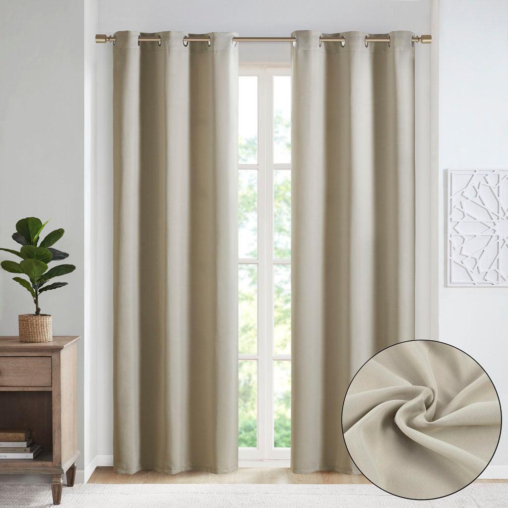 Taren 63 H Solid Blackout Triple Weave Grommet Top Curtain Panel Pair Beige Olliix.com