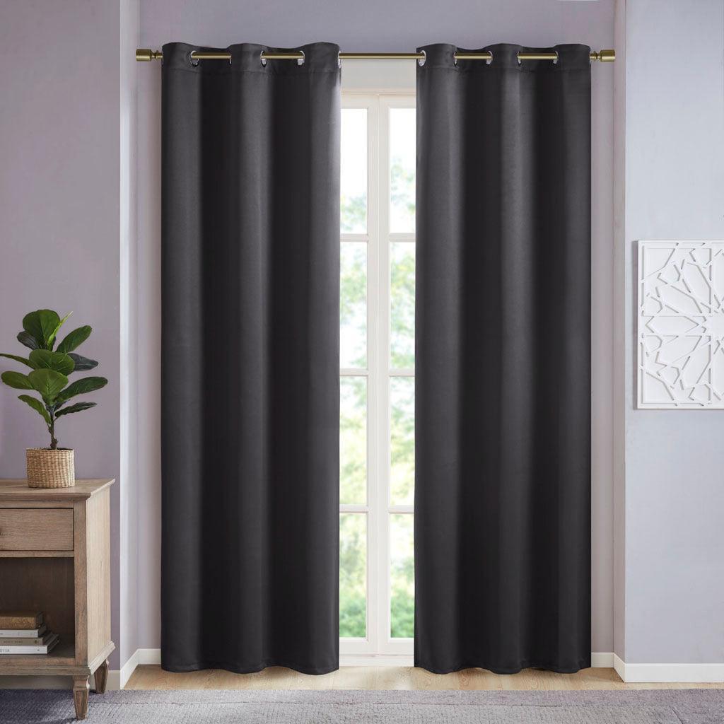 Taren 63 H Solid Blackout Triple Weave Grommet Top Curtain Panel Pair Black Olliix.com