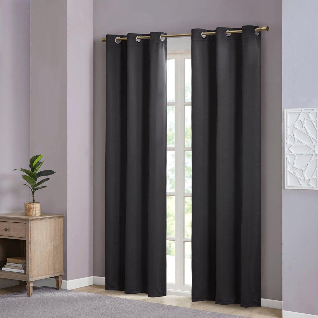 Taren 63 H Solid Blackout Triple Weave Grommet Top Curtain Panel Pair Black Olliix.com