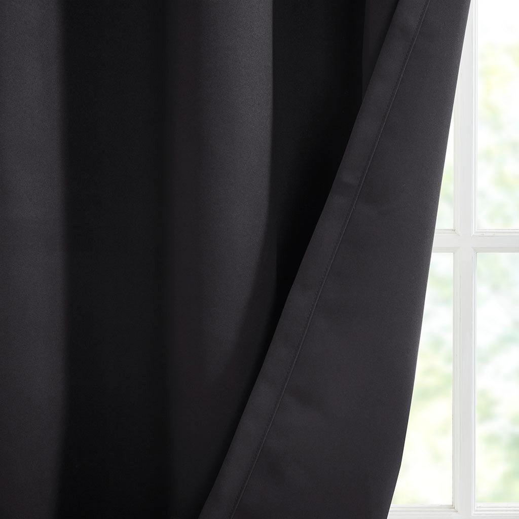 Taren 63 H Solid Blackout Triple Weave Grommet Top Curtain Panel Pair Black Olliix.com