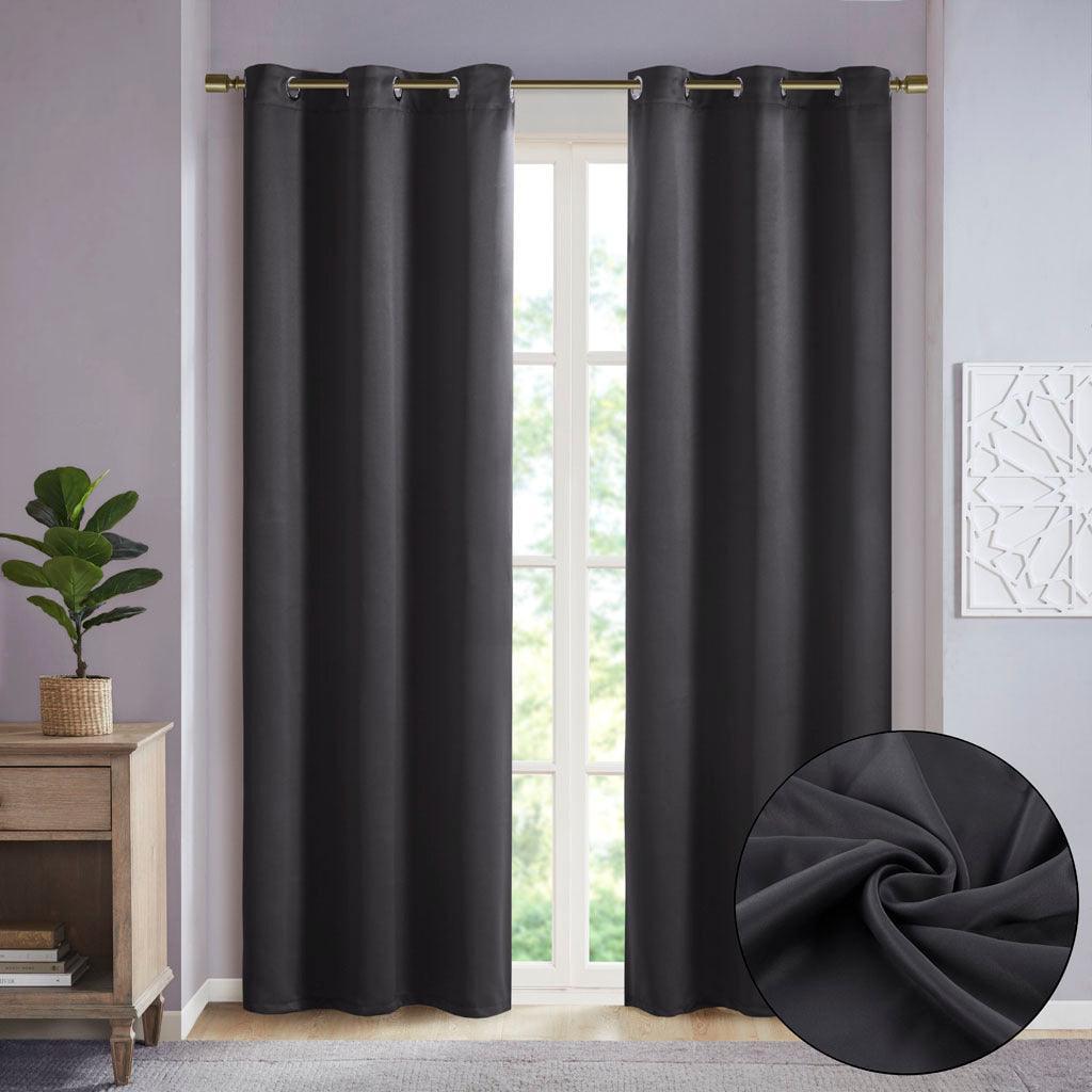 Taren 63 H Solid Blackout Triple Weave Grommet Top Curtain Panel Pair Black Olliix.com