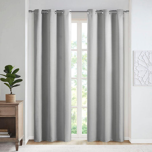 Taren 63 H Solid Blackout Triple Weave Grommet Top Curtain Panel Pair Gray Olliix.com