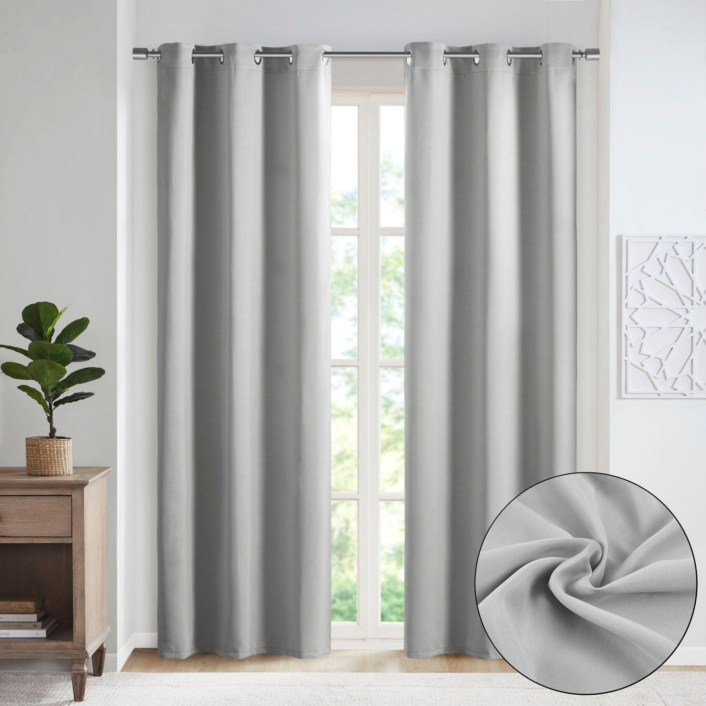 Taren 63 H Solid Blackout Triple Weave Grommet Top Curtain Panel Pair Gray Olliix.com