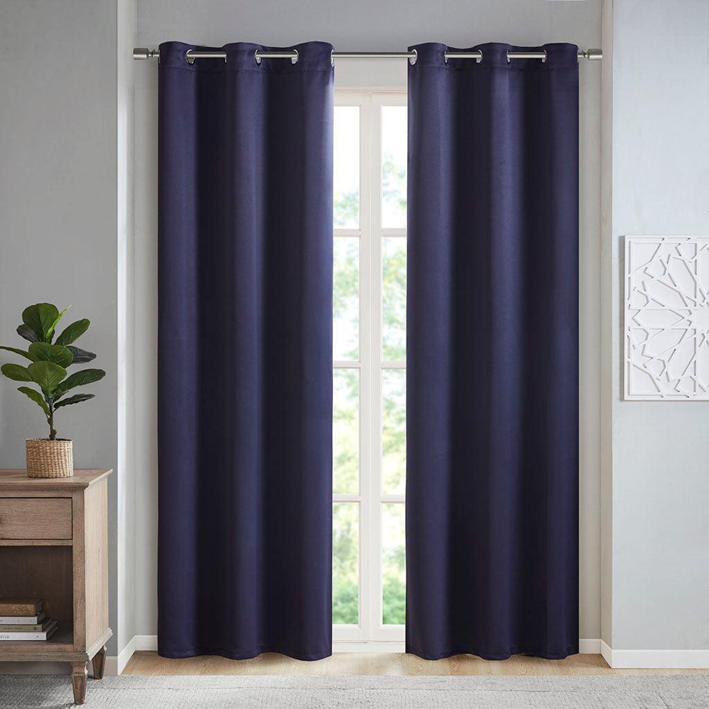 Taren 63 H Solid Blackout Triple Weave Grommet Top Curtain Panel Pair Navy Olliix.com