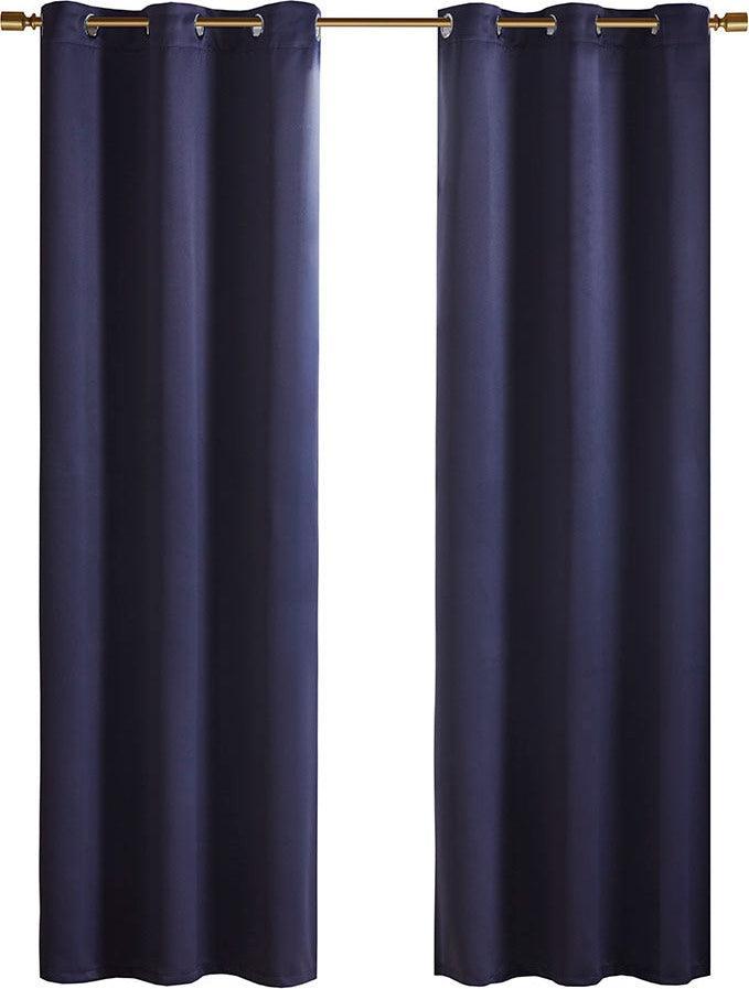 Taren 63 H Solid Blackout Triple Weave Grommet Top Curtain Panel Pair Navy Olliix.com