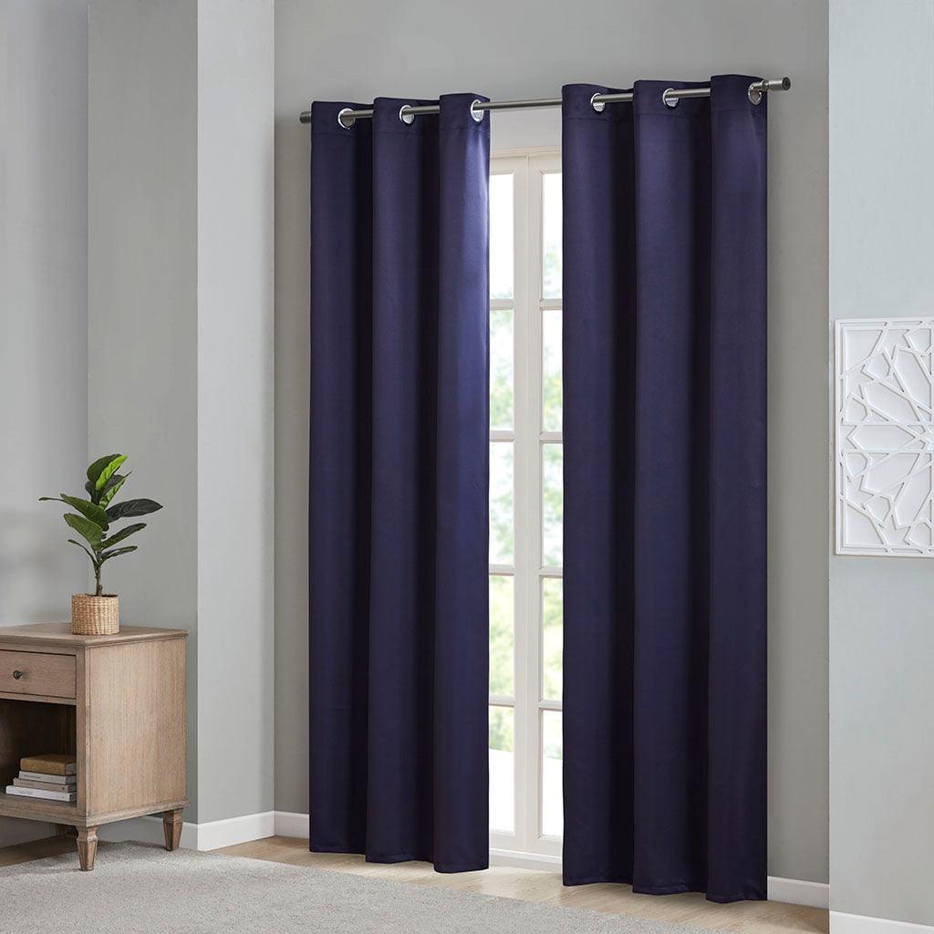 Taren 63 H Solid Blackout Triple Weave Grommet Top Curtain Panel Pair Navy Olliix.com