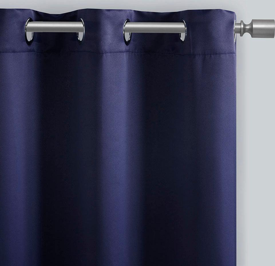 Taren 63 H Solid Blackout Triple Weave Grommet Top Curtain Panel Pair Navy Olliix.com