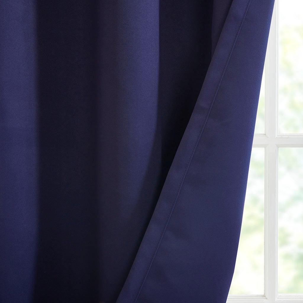 Taren 63 H Solid Blackout Triple Weave Grommet Top Curtain Panel Pair Navy Olliix.com