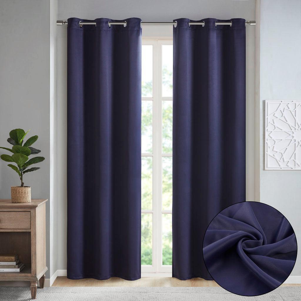 Taren 63 H Solid Blackout Triple Weave Grommet Top Curtain Panel Pair Navy Olliix.com