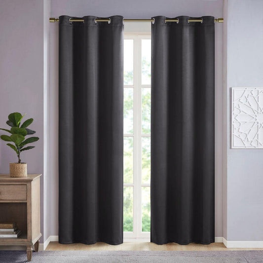 Taren 95 H Solid Blackout Triple Weave Grommet Top Curtain Panel Pair Black Olliix.com