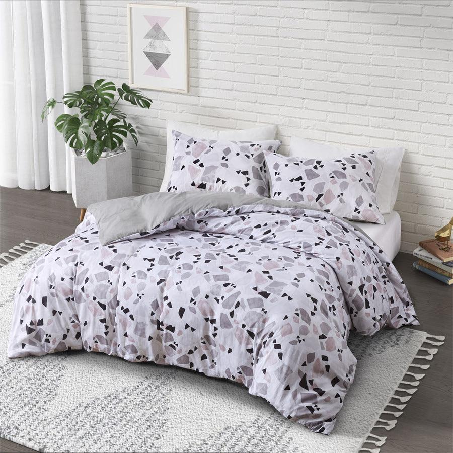 Terrazzo King/California King Cotton Printed Duvet Cover Set Blush & Gray Olliix.com