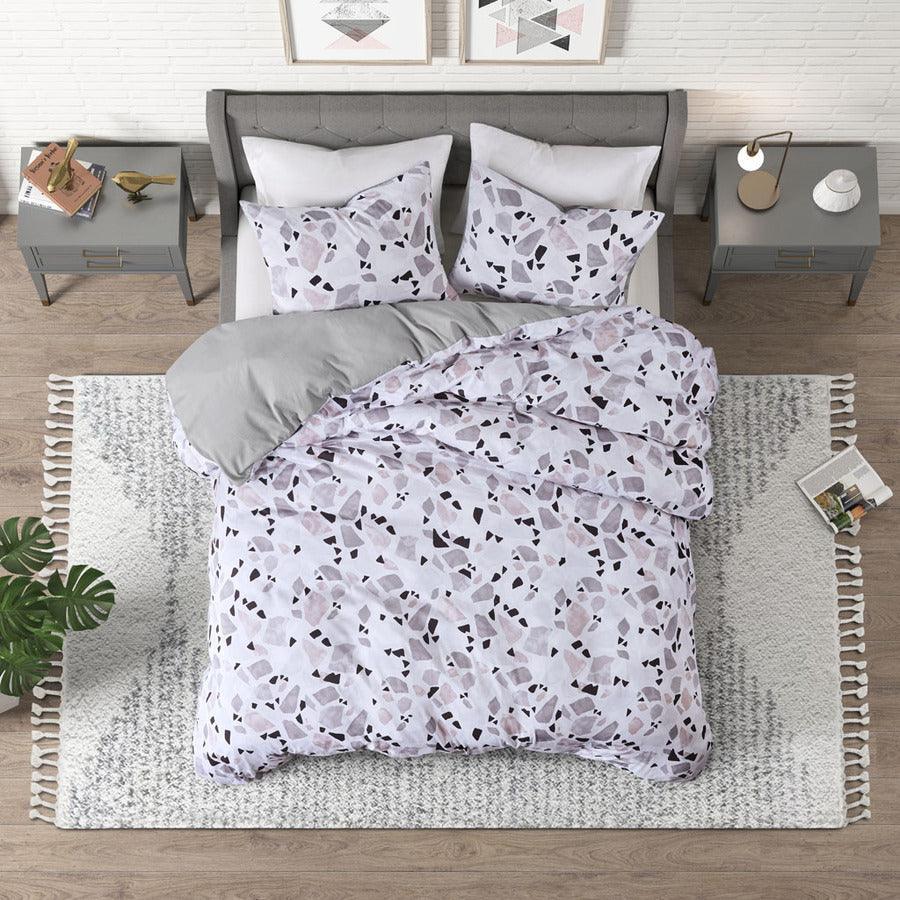 Terrazzo King/California King Cotton Printed Duvet Cover Set Blush & Gray Olliix.com