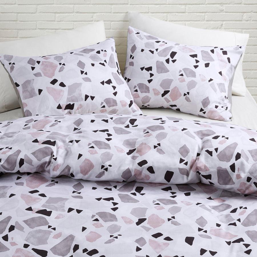 Terrazzo King/California King Cotton Printed Duvet Cover Set Blush & Gray Olliix.com