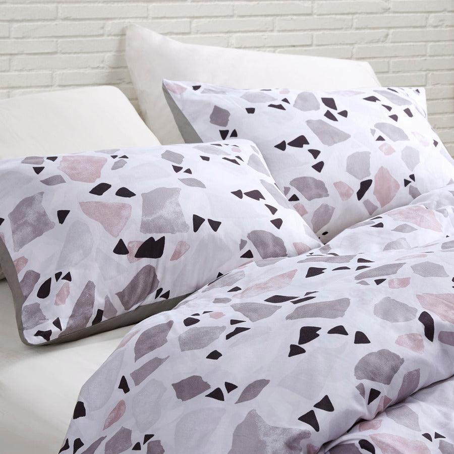 Terrazzo King/California King Cotton Printed Duvet Cover Set Blush & Gray Olliix.com